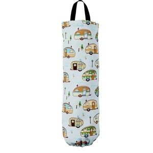 Hanging Retro Camper Plastic Bag Dispenser Blue 5" dia. X 22"H. Polyester Cotton